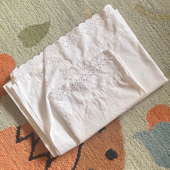 VTG I Dan River Remembrance Eyelet Twin Flat Sheet + Standard Pillowcase - Picture 1 of 16